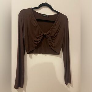 Pretty Little Thing Brown Long Sleeve Crop Top